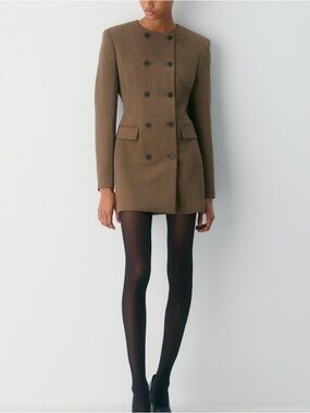 Structured Double-Breasted Blazer Dress in Olive Brown
